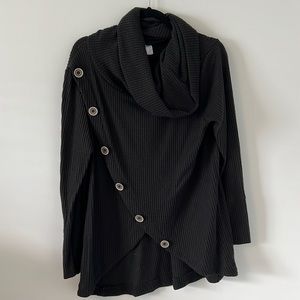 Black Waffle Cowl Neck Top Size L